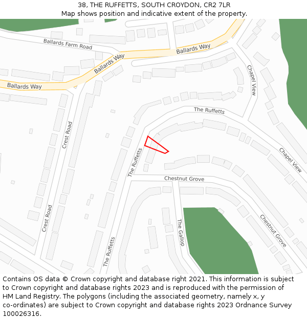 38, THE RUFFETTS, SOUTH CROYDON, CR2 7LR: Location map and indicative extent of plot