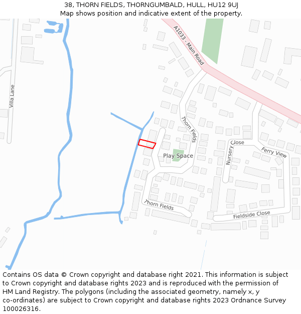 38, THORN FIELDS, THORNGUMBALD, HULL, HU12 9UJ: Location map and indicative extent of plot