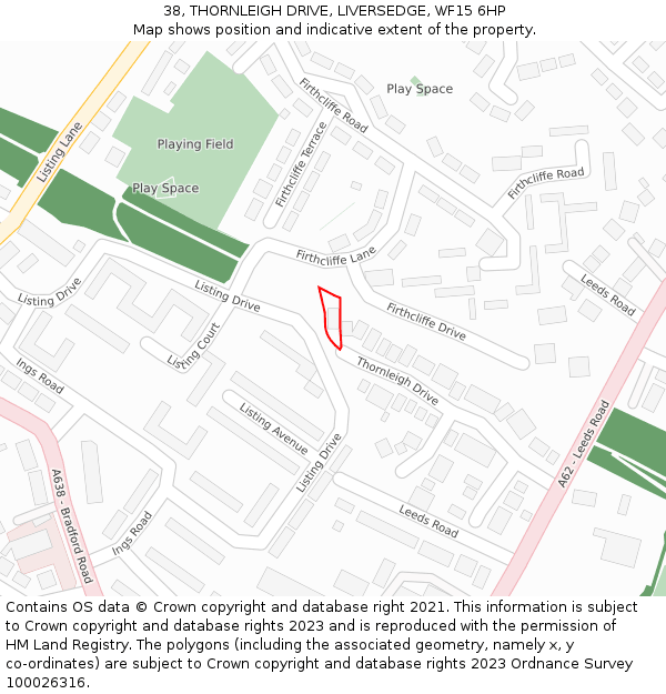 38, THORNLEIGH DRIVE, LIVERSEDGE, WF15 6HP: Location map and indicative extent of plot