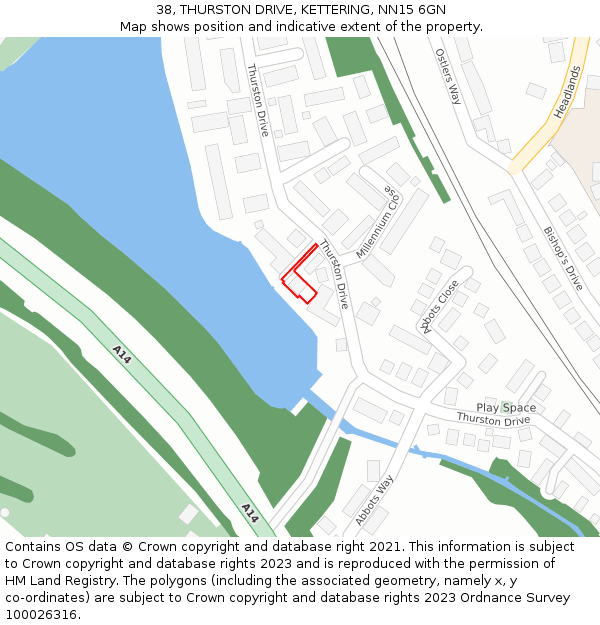 38, THURSTON DRIVE, KETTERING, NN15 6GN: Location map and indicative extent of plot