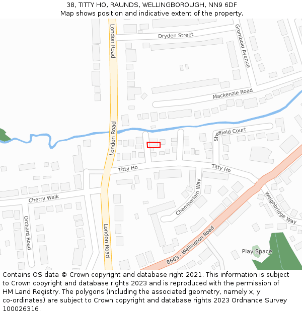 38, TITTY HO, RAUNDS, WELLINGBOROUGH, NN9 6DF: Location map and indicative extent of plot