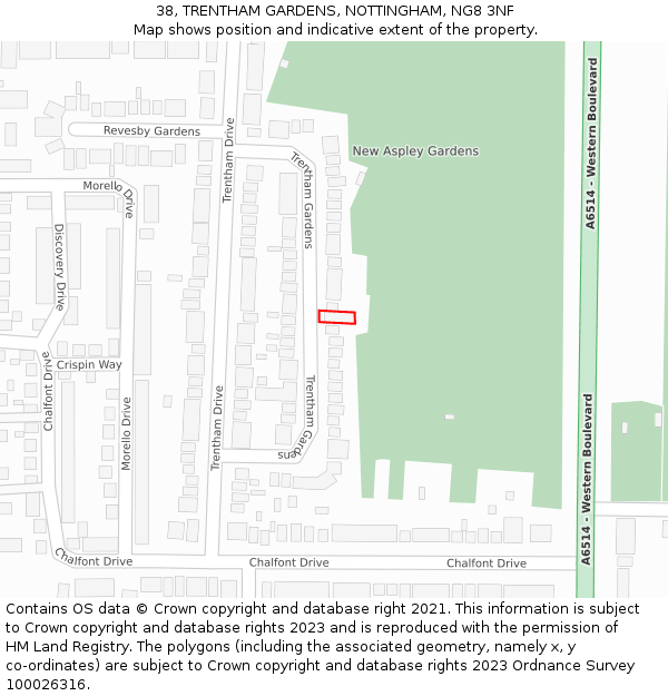38, TRENTHAM GARDENS, NOTTINGHAM, NG8 3NF: Location map and indicative extent of plot