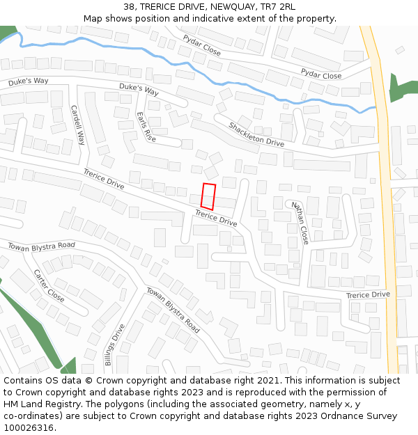 38, TRERICE DRIVE, NEWQUAY, TR7 2RL: Location map and indicative extent of plot