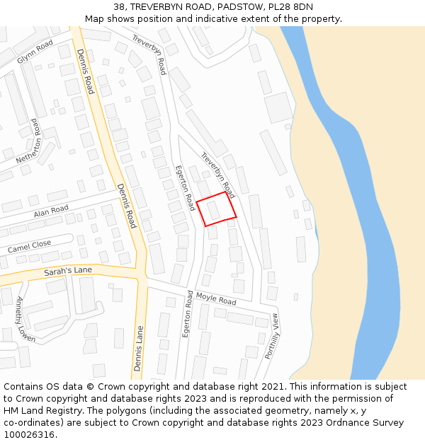 38, TREVERBYN ROAD, PADSTOW, PL28 8DN: Location map and indicative extent of plot