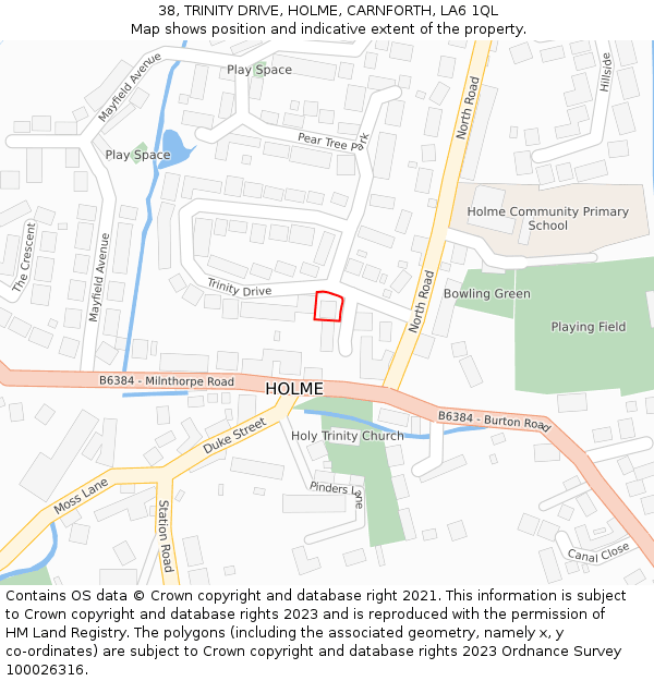 38, TRINITY DRIVE, HOLME, CARNFORTH, LA6 1QL: Location map and indicative extent of plot