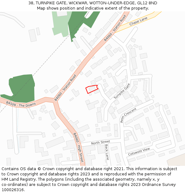 38, TURNPIKE GATE, WICKWAR, WOTTON-UNDER-EDGE, GL12 8ND: Location map and indicative extent of plot