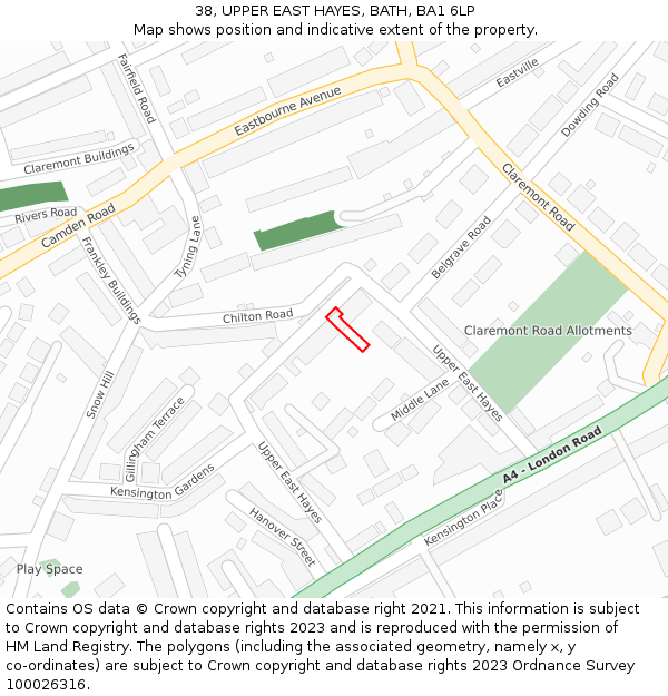 38, UPPER EAST HAYES, BATH, BA1 6LP: Location map and indicative extent of plot