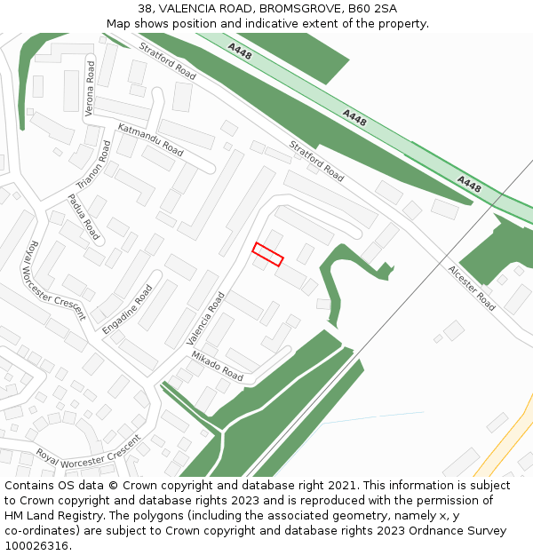 38, VALENCIA ROAD, BROMSGROVE, B60 2SA: Location map and indicative extent of plot