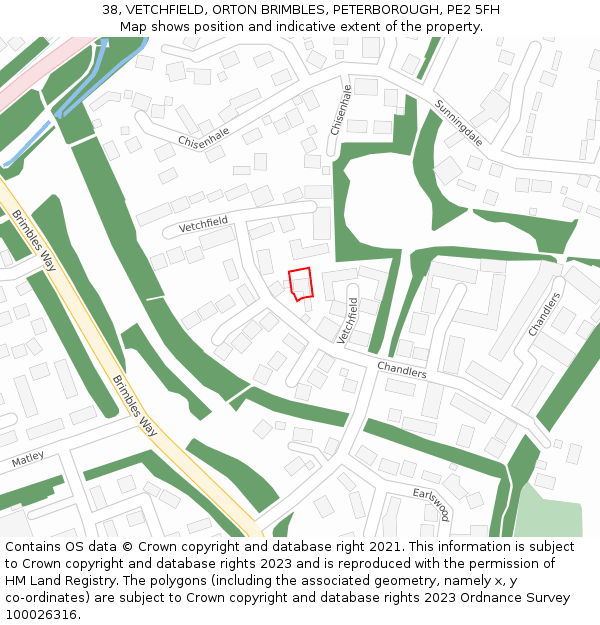 38, VETCHFIELD, ORTON BRIMBLES, PETERBOROUGH, PE2 5FH: Location map and indicative extent of plot