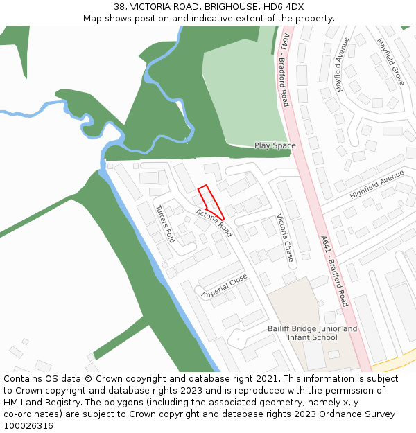 38, VICTORIA ROAD, BRIGHOUSE, HD6 4DX: Location map and indicative extent of plot