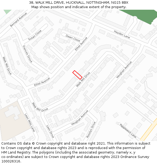 38, WALK MILL DRIVE, HUCKNALL, NOTTINGHAM, NG15 8BX: Location map and indicative extent of plot