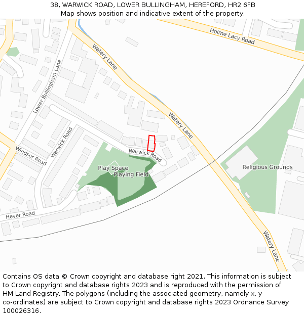 38, WARWICK ROAD, LOWER BULLINGHAM, HEREFORD, HR2 6FB: Location map and indicative extent of plot
