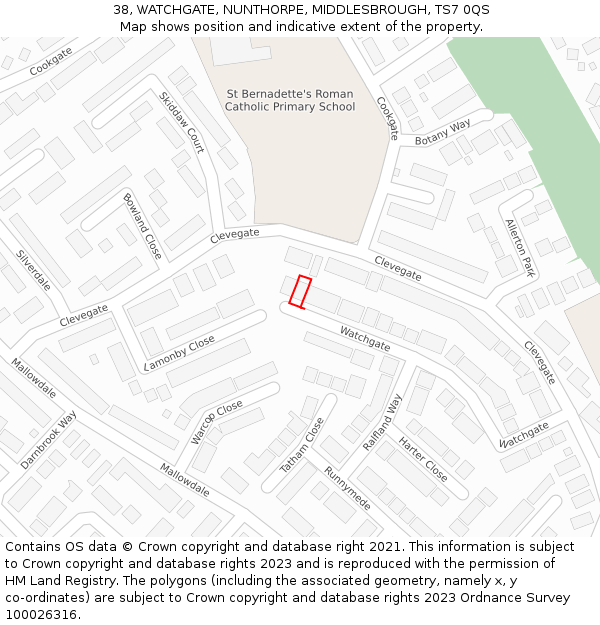 38, WATCHGATE, NUNTHORPE, MIDDLESBROUGH, TS7 0QS: Location map and indicative extent of plot
