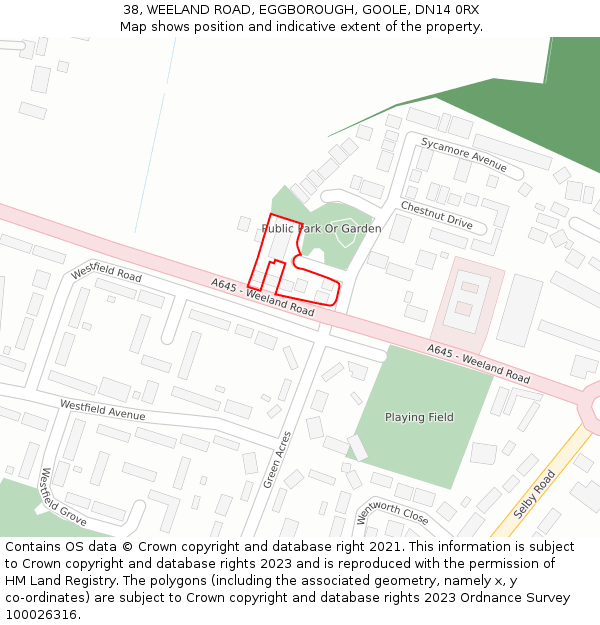 38, WEELAND ROAD, EGGBOROUGH, GOOLE, DN14 0RX: Location map and indicative extent of plot