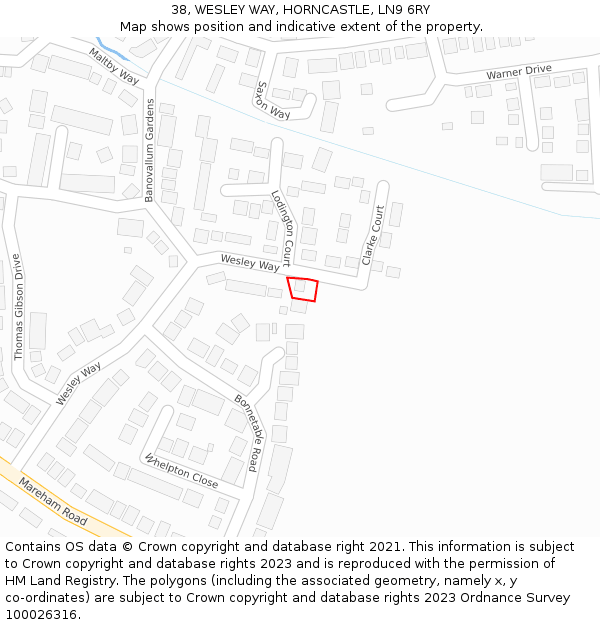38, WESLEY WAY, HORNCASTLE, LN9 6RY: Location map and indicative extent of plot