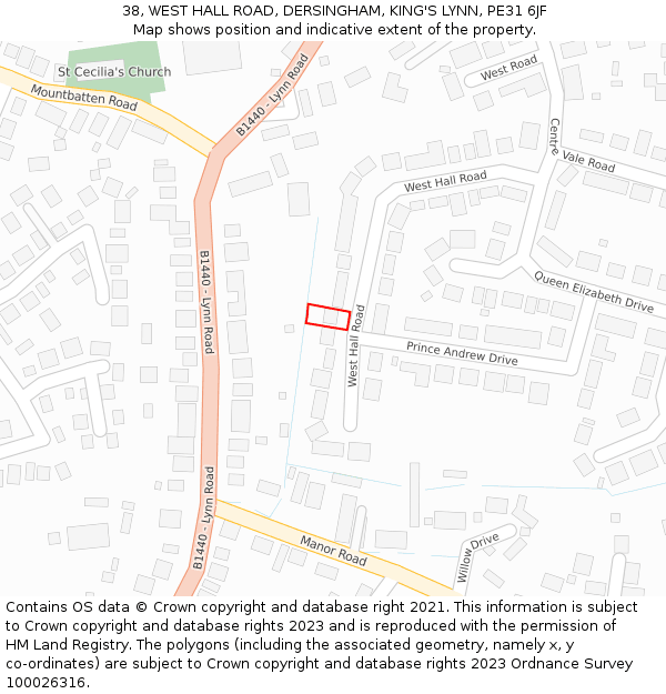 38, WEST HALL ROAD, DERSINGHAM, KING'S LYNN, PE31 6JF: Location map and indicative extent of plot