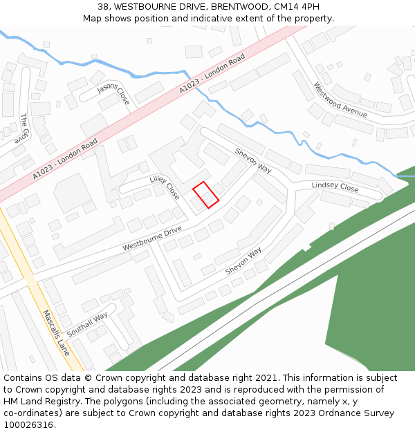 38, WESTBOURNE DRIVE, BRENTWOOD, CM14 4PH: Location map and indicative extent of plot