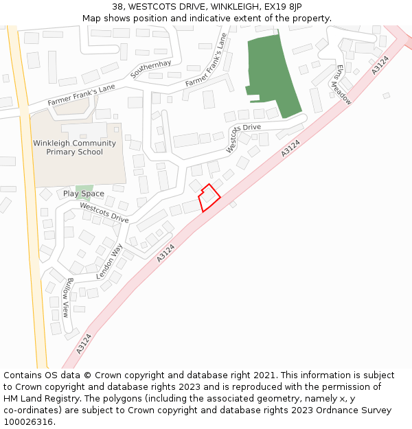 38, WESTCOTS DRIVE, WINKLEIGH, EX19 8JP: Location map and indicative extent of plot