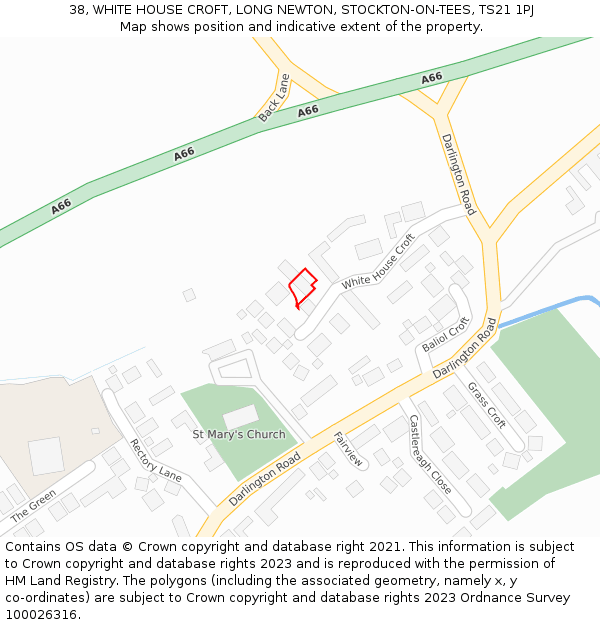 38, WHITE HOUSE CROFT, LONG NEWTON, STOCKTON-ON-TEES, TS21 1PJ: Location map and indicative extent of plot