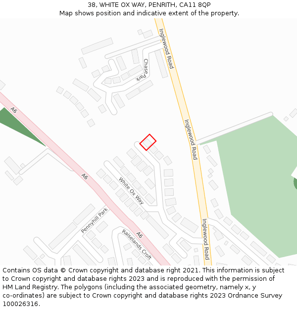 38, WHITE OX WAY, PENRITH, CA11 8QP: Location map and indicative extent of plot