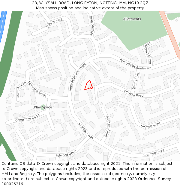 38, WHYSALL ROAD, LONG EATON, NOTTINGHAM, NG10 3QZ: Location map and indicative extent of plot