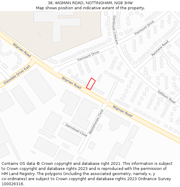 38, WIGMAN ROAD, NOTTINGHAM, NG8 3HW: Location map and indicative extent of plot