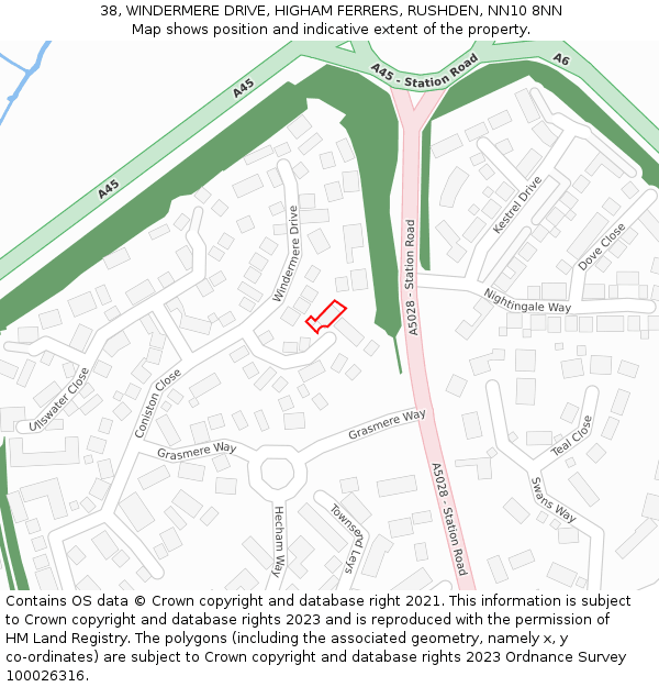 38, WINDERMERE DRIVE, HIGHAM FERRERS, RUSHDEN, NN10 8NN: Location map and indicative extent of plot