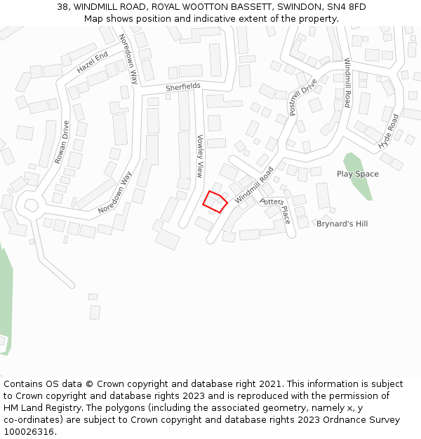 38, WINDMILL ROAD, ROYAL WOOTTON BASSETT, SWINDON, SN4 8FD: Location map and indicative extent of plot