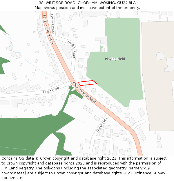 38, WINDSOR ROAD, CHOBHAM, WOKING, GU24 8LA: Location map and indicative extent of plot