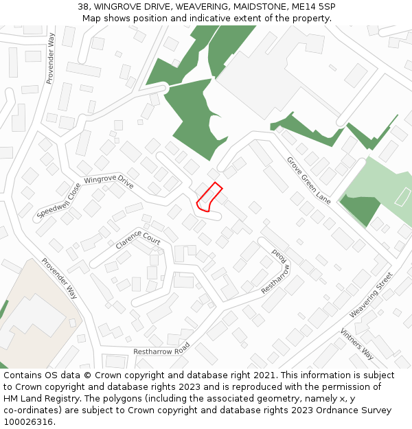 38, WINGROVE DRIVE, WEAVERING, MAIDSTONE, ME14 5SP: Location map and indicative extent of plot