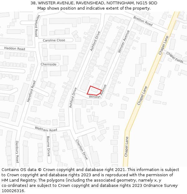 38, WINSTER AVENUE, RAVENSHEAD, NOTTINGHAM, NG15 9DD: Location map and indicative extent of plot