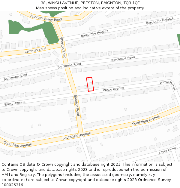 38, WINSU AVENUE, PRESTON, PAIGNTON, TQ3 1QF: Location map and indicative extent of plot