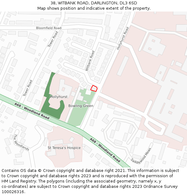 38, WITBANK ROAD, DARLINGTON, DL3 6SD: Location map and indicative extent of plot