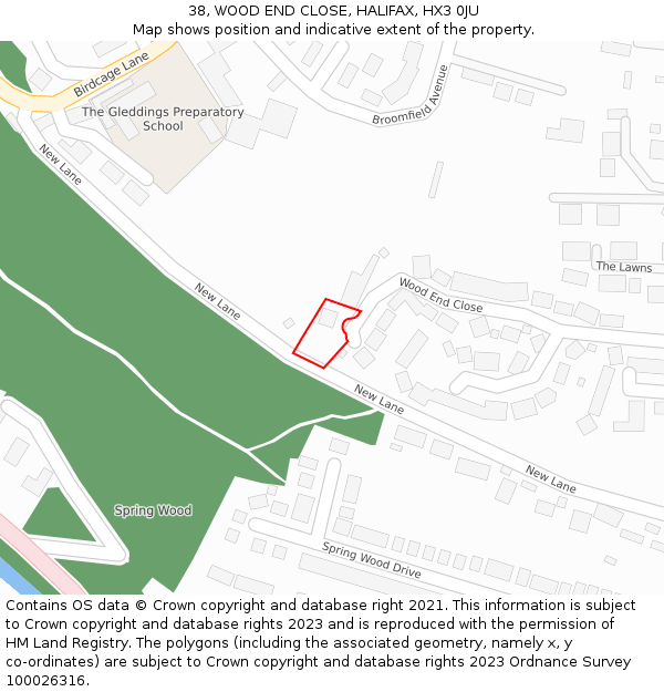 38, WOOD END CLOSE, HALIFAX, HX3 0JU: Location map and indicative extent of plot