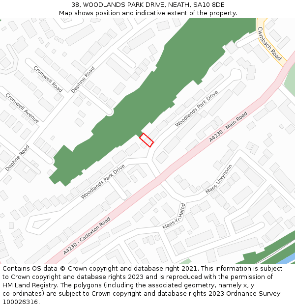 38, WOODLANDS PARK DRIVE, NEATH, SA10 8DE: Location map and indicative extent of plot