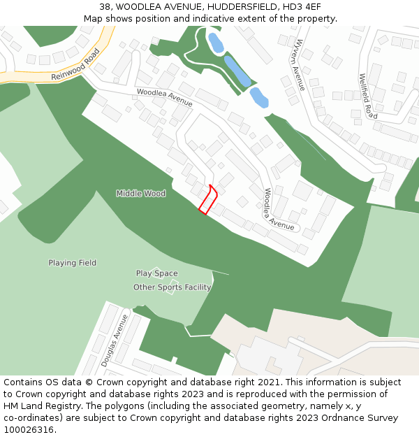38, WOODLEA AVENUE, HUDDERSFIELD, HD3 4EF: Location map and indicative extent of plot