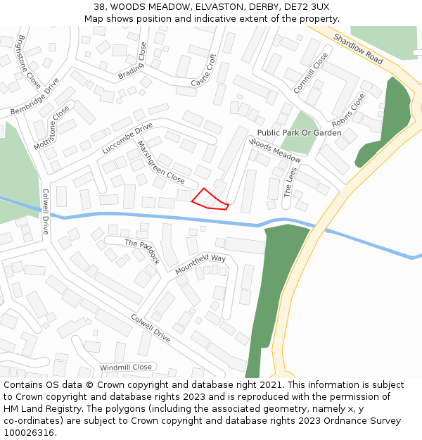 38, WOODS MEADOW, ELVASTON, DERBY, DE72 3UX: Location map and indicative extent of plot
