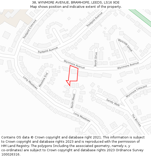 38, WYNMORE AVENUE, BRAMHOPE, LEEDS, LS16 9DE: Location map and indicative extent of plot