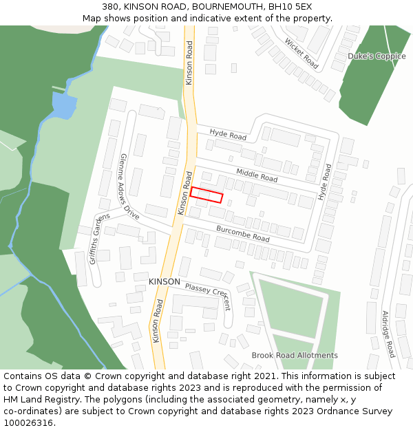 380, KINSON ROAD, BOURNEMOUTH, BH10 5EX: Location map and indicative extent of plot