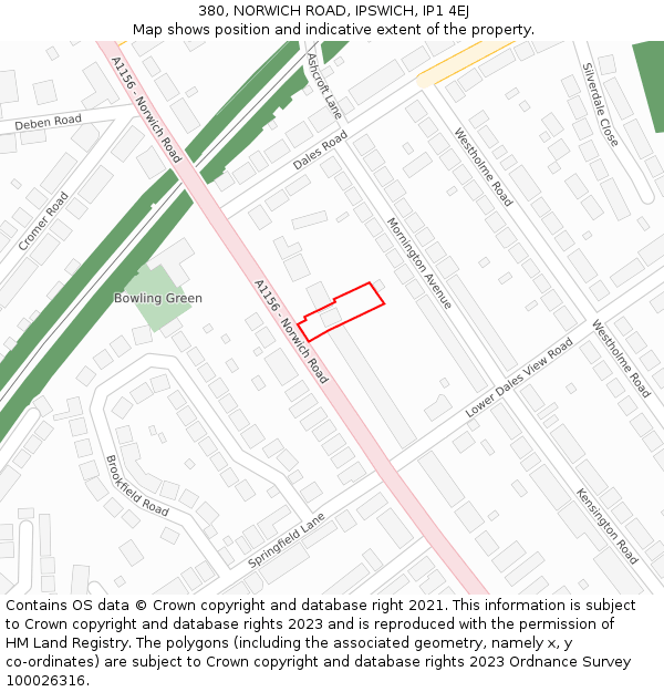 380, NORWICH ROAD, IPSWICH, IP1 4EJ: Location map and indicative extent of plot