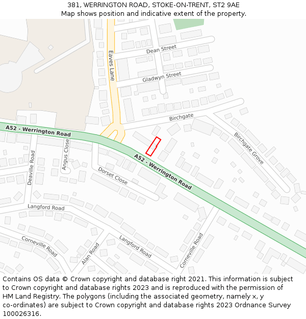 381, WERRINGTON ROAD, STOKE-ON-TRENT, ST2 9AE: Location map and indicative extent of plot