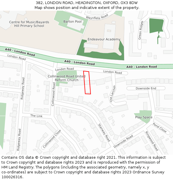 382, LONDON ROAD, HEADINGTON, OXFORD, OX3 8DW: Location map and indicative extent of plot