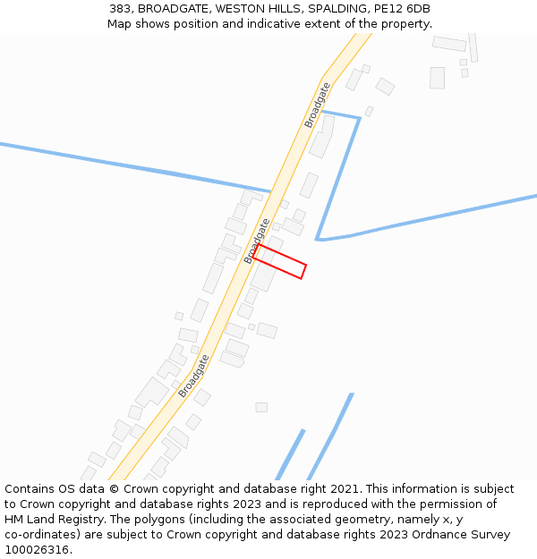 383, BROADGATE, WESTON HILLS, SPALDING, PE12 6DB: Location map and indicative extent of plot
