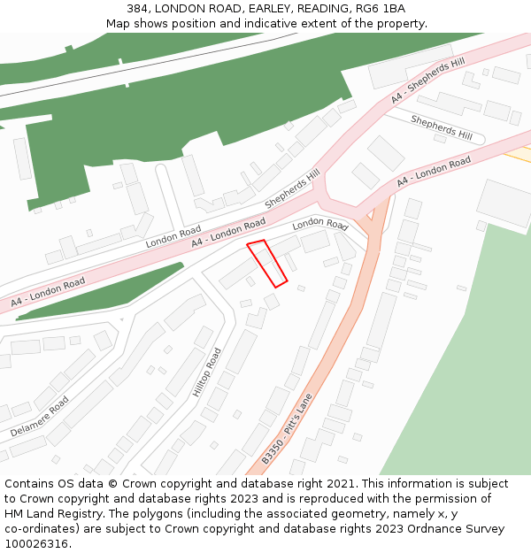 384, LONDON ROAD, EARLEY, READING, RG6 1BA: Location map and indicative extent of plot