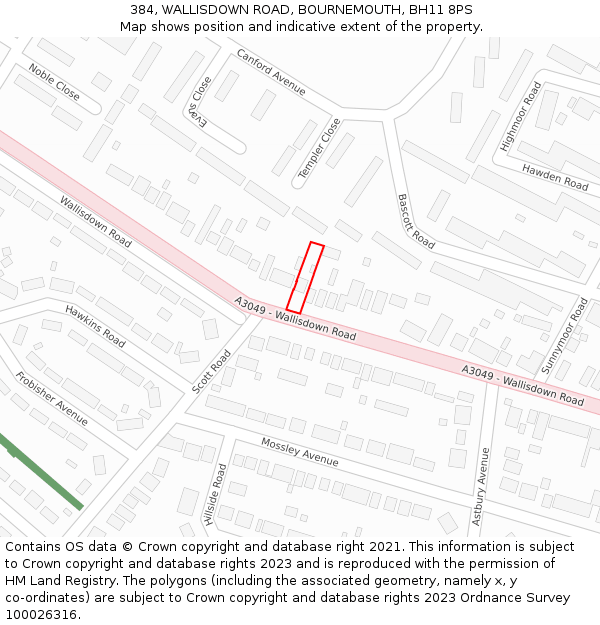 384, WALLISDOWN ROAD, BOURNEMOUTH, BH11 8PS: Location map and indicative extent of plot