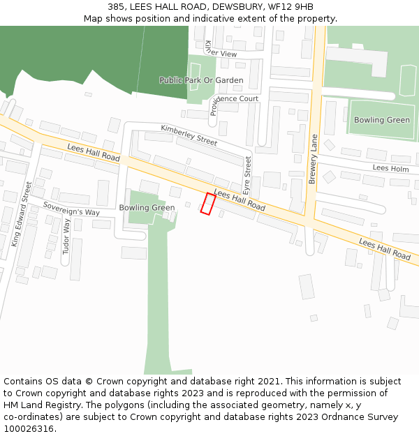 385, LEES HALL ROAD, DEWSBURY, WF12 9HB: Location map and indicative extent of plot