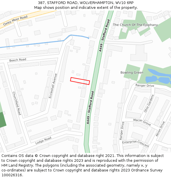 387, STAFFORD ROAD, WOLVERHAMPTON, WV10 6RP: Location map and indicative extent of plot