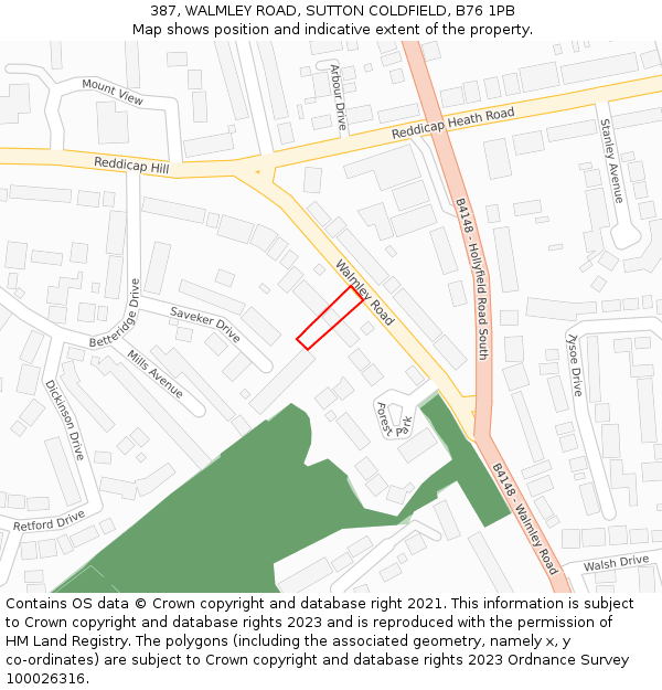 387, WALMLEY ROAD, SUTTON COLDFIELD, B76 1PB: Location map and indicative extent of plot