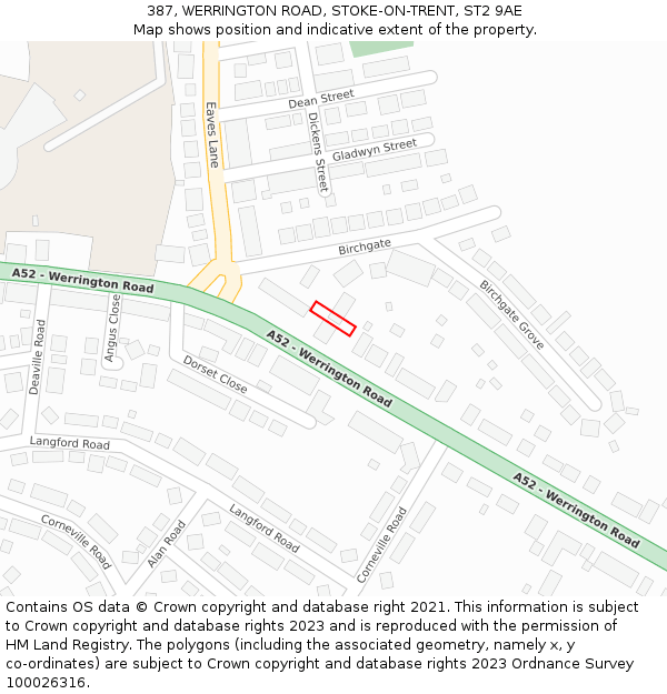 387, WERRINGTON ROAD, STOKE-ON-TRENT, ST2 9AE: Location map and indicative extent of plot