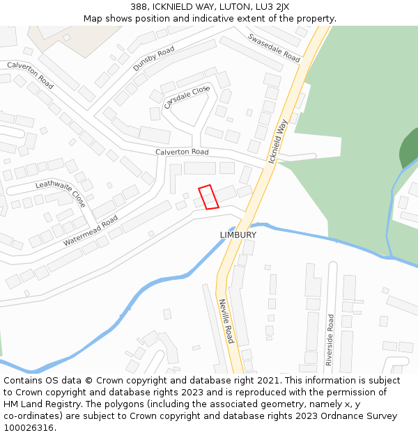 388, ICKNIELD WAY, LUTON, LU3 2JX: Location map and indicative extent of plot